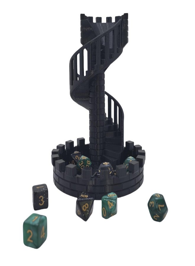 XJPONGC Dice Spiral Staircase Castle Dice Tower Dungeons and Dragons RPG Tabletop Roleplaying Game Jail D&D (Random 7PCS D20 Dice Set Included) Black - Image 3